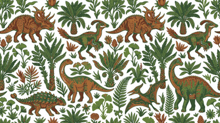 Dinosaur and Plant Seamless Pattern © Maliya
