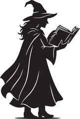 Obraz premium Witch Reading A Spellbook Halloween Silhouette