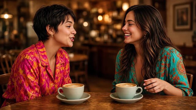 two young women talking in cafe