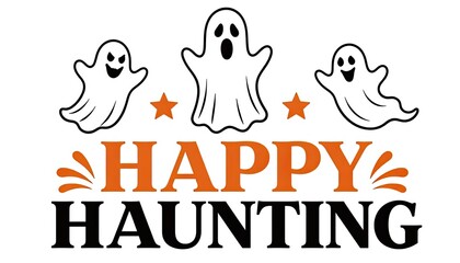 Fototapeta premium Happy haunting halloween typography design with cute ghosts and stars