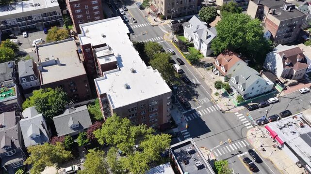Elevated Panorama of Jersey City Neighborhood With Manhattan in th