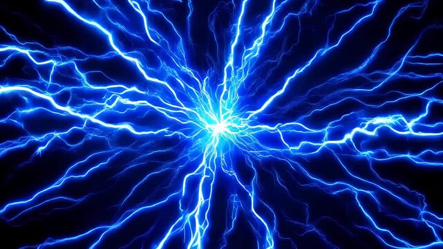 electric neuron network with glowing blue synapses and central core spark