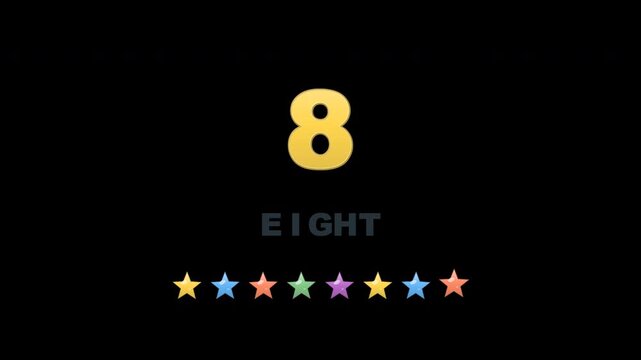 Playful educational number learning animation for kindergarten and preschool children, showing numbers 1 to 10 with corresponding English words and visual counting objects. Designed for early childhoo