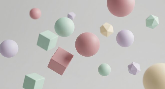 Floating 3D Pastel Geometric Shapes Background