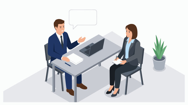 Business professionals having an office meeting isometric view.