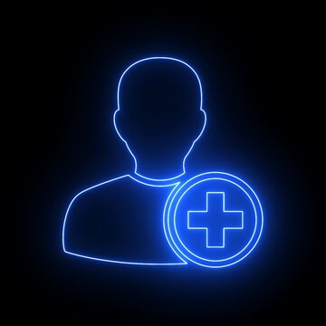 Glowing blue neon avatar icon featuring a plus sign symbol illustration