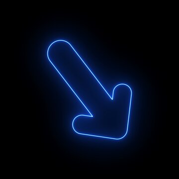 Glowing Neon Blue Downward Hand Pointer Icon on Black Background