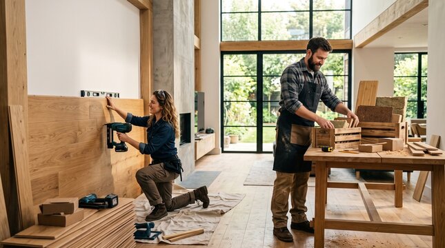 Young Couple Renovating Modern Home with Sustainable Materials