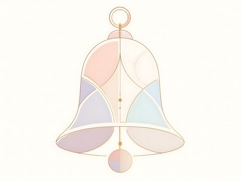 A delicate pastel doodle line art abstract bell, rendered as a geometric illustration
