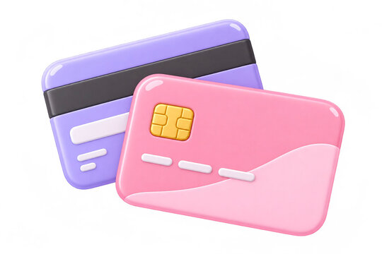 3D illustration of colorful credit and debit cards representing banking, payment, and financial transactions isolated on a white background.