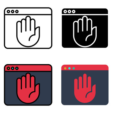Cybersecurity browser interface icons for data protection, web privacy, and blocking internet security threats - Vector illustration.
