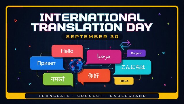 International translation day colorful buttons with greetings