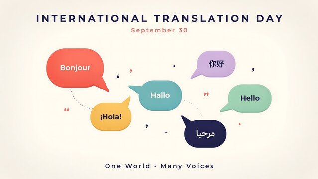 International translation day greeting speech bubbles