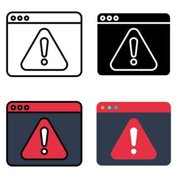 Cybersecurity data protection browser icons representing security alerts, system warnings, and web error messages - Vector illustration.