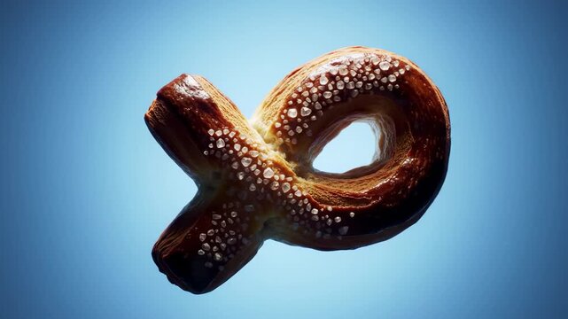 Close up of a pretzel with salt crystals floating in the air.