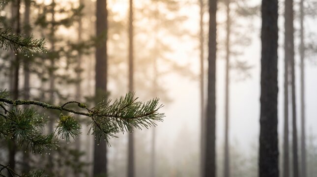 Pine trees in fog