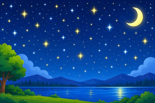 Bright Star Field Across a Dark Night Sky Colorful Educational Vector