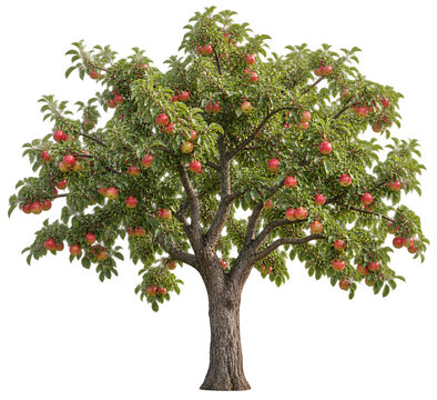 Apple tree with green leaves isolated on transparent background
