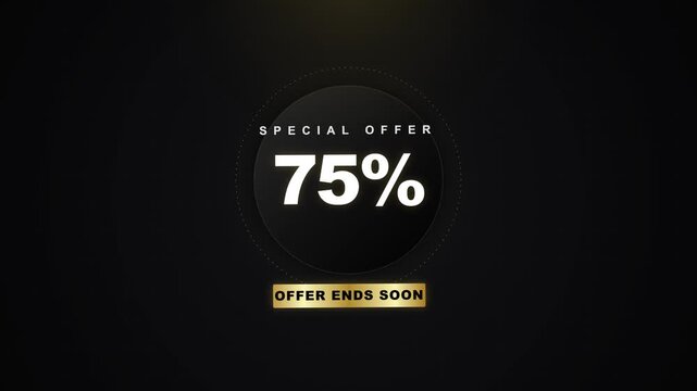 75 Percent Special Offer Discount Animation on Dark Background.