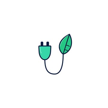 Eco electric green power cord plug with natural leaf sprout