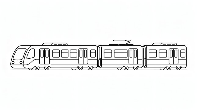 Modern electric train or tram vector line art illustration for public transport