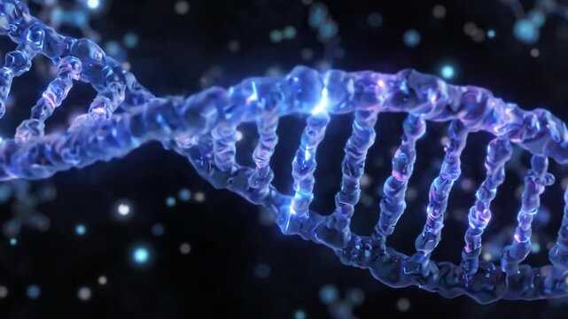 Abstract dna double helix spinning in deep space digital scientific animation for medical projects.