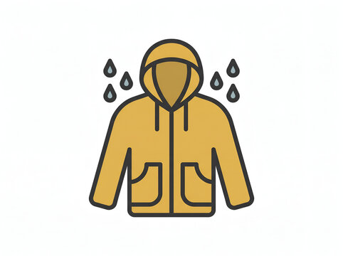 Yellow raincoat vector icon with raindrops.