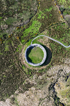 Aerial view of Staigue Stone Fort, Iron age fort on the Iveragh peninsula in County Kerry, Ireland	