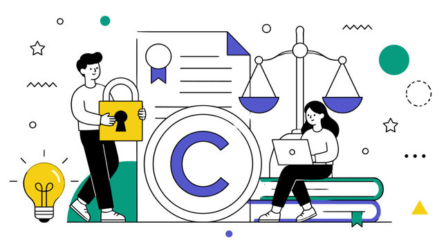 Copyright and Intellectual Property Legal Concept Illustration.