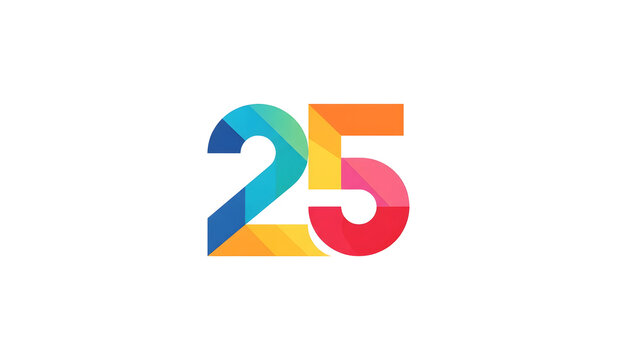 Modern colorful number 25 logo design with vibrant geometric overlapping shapes for celebrations.