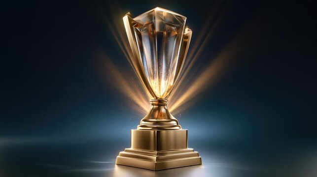 Golden Trophy with Shimmering Light Effect on Blue Background for Achievement and Celebration Themes