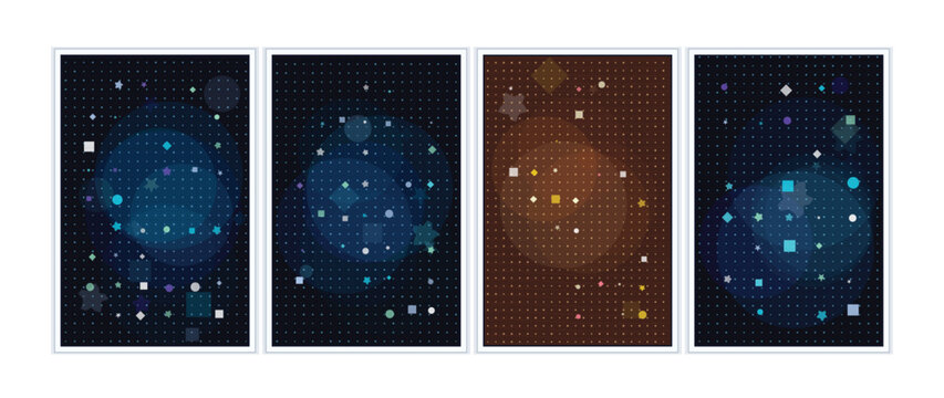Abstract pixel art galaxy with vibrant colors on dark background Vector