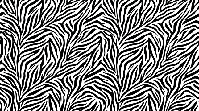 Seamless black and white zebra skin pattern background design.