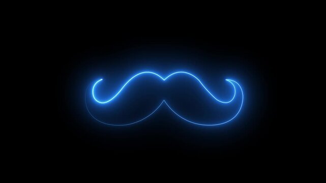 Neon mustache graphic for gentlemen concept on black background 4k animation.