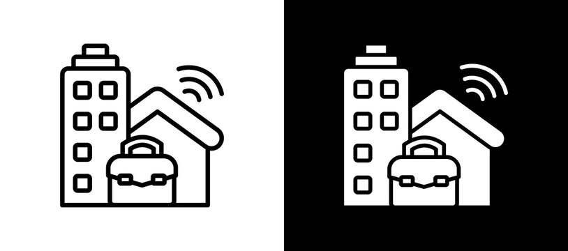 Hybrid Work Between Office Building And Home lineglyph icon