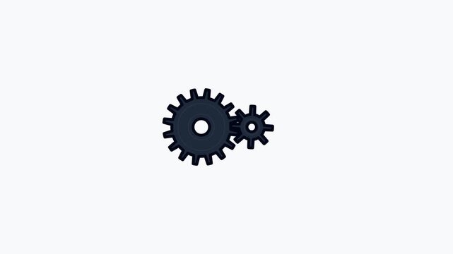 Minimalist vector illustration of two dark grey interlocking gears, symbolizing the intricate dynamics of interconnected systems, progress, and efficient operational processes on a clean background