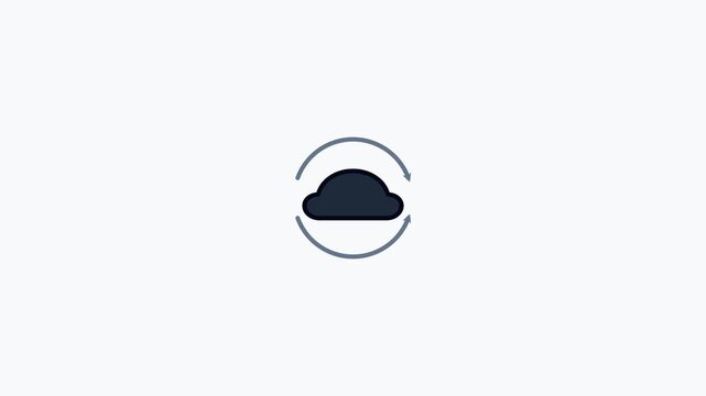 Minimalist dark blue cloud icon with subtle circular orbit lines representing digital cloud storage and data syncing on a clean light background