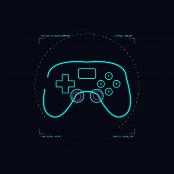 Futuristic Gaming Controller HUD Animation with Neon Outline. 4K