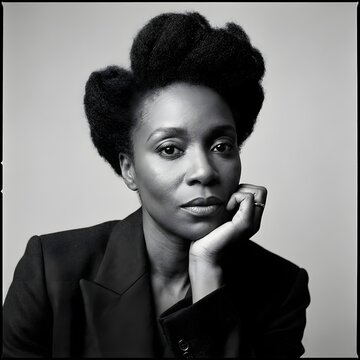 Portrait Photography, Female Subject, Studio Setting, Black and White Image, Thoughtful Expression