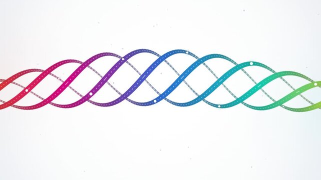 Abstract colorful spiral wave path with dotted lines on a clean white background