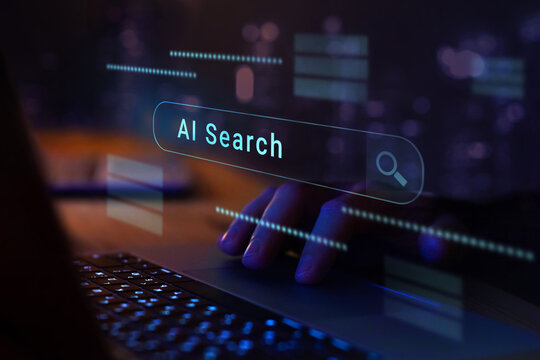 AI Search concept on Virtual Screen, Artificial Intelligence Search Engine and Digital Technology
