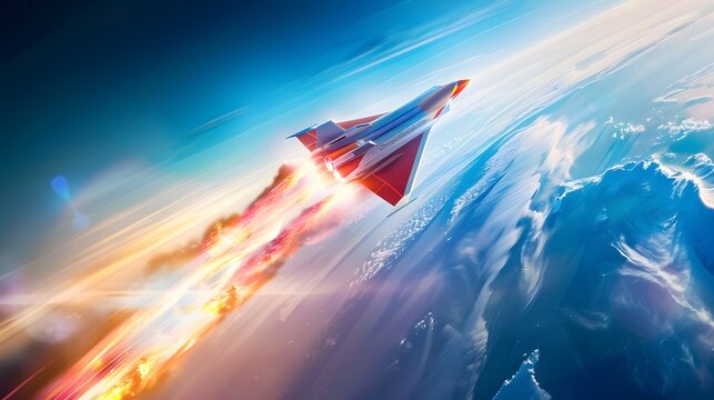 A futuristic spacecraft soaring through the cosmos