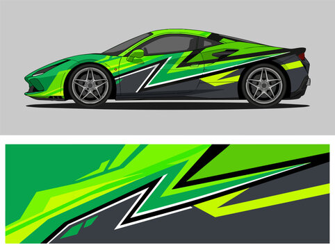 Green and black sports car with dynamic racing decals 2.