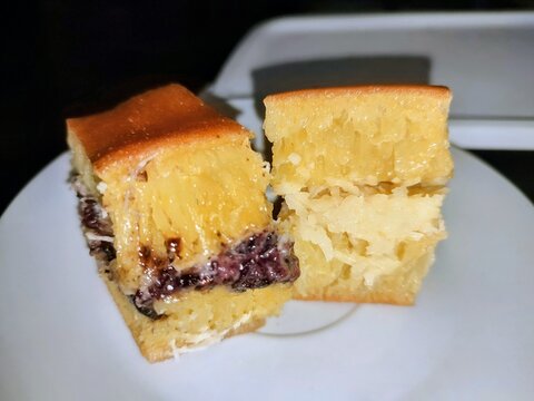 piece of cake martabak on white plate ceramic.