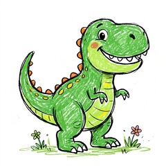 Obraz premium Hand Drawn Crayon Illustration of Cute Cartoon T-Rex Dinosaur 