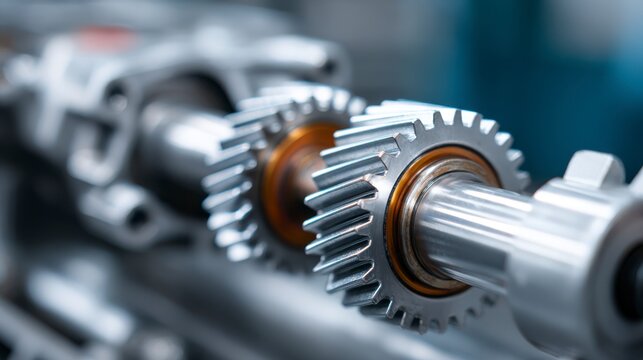 Detailed Close-Up of Precision Engine Gears Showcasing Mechanical Engineering and Manufacturing Techniques in a Workshop Environment