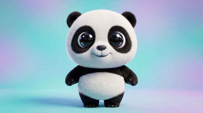 3D cartoon baby panda standing against a soft gradient background with a friendly expression