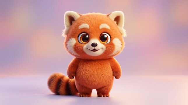 3D cartoon red panda character with expressive face standing on neutral gradient background