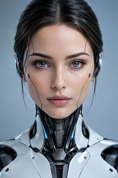 Front view portrait of a female android 