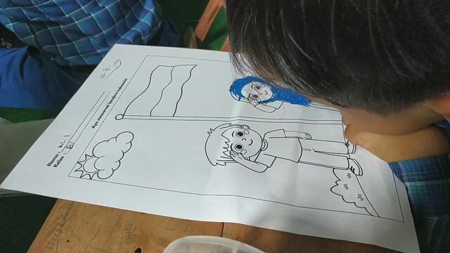 Kids early education and patriotic activity stock footage